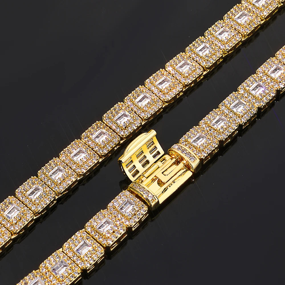 7.5mm High Quality Silver/Gold Plated Clustered Tennis Bracelet Jewelry Square Chain
