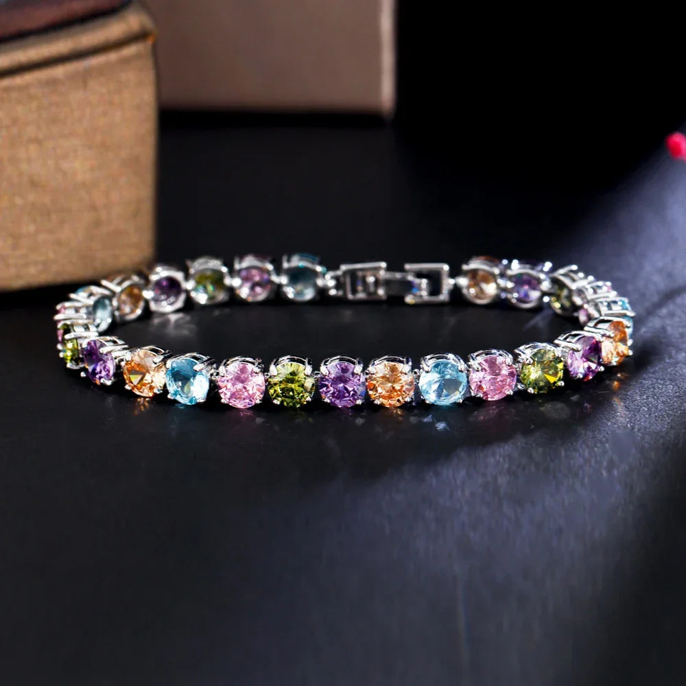 High Quality Iced Round Cubic Zirconia Silver Color Bracelet