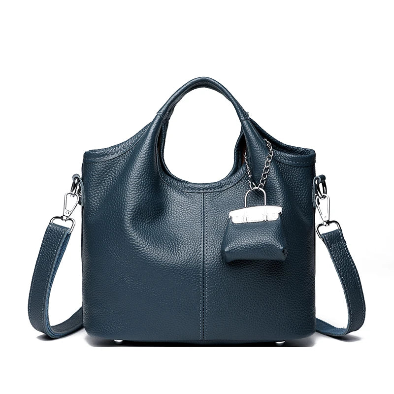 100% Cowhide Bag Casual Women Hobos Handbags Bucket Bags