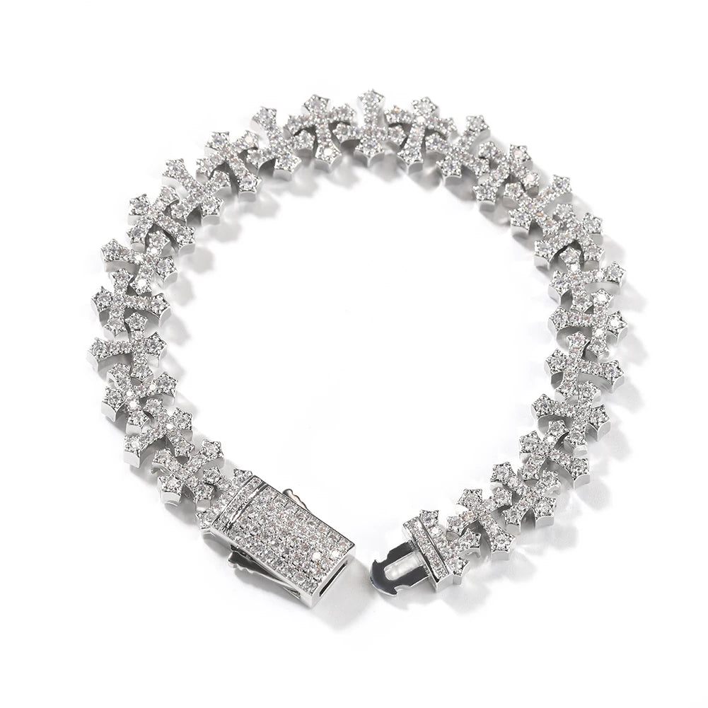 Iced Cross Chain Bracelets for Men Cubic Zirconia Cross Chain Fashion Jewelry