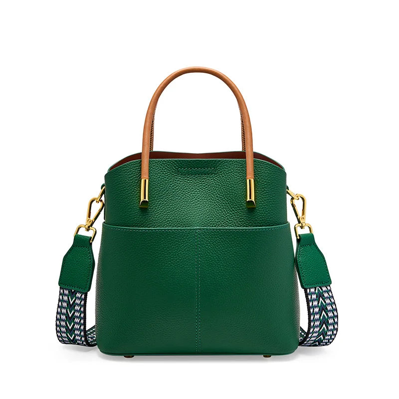 Genuine Leather Top Quality Bucket Bag Versatile Leather Tote