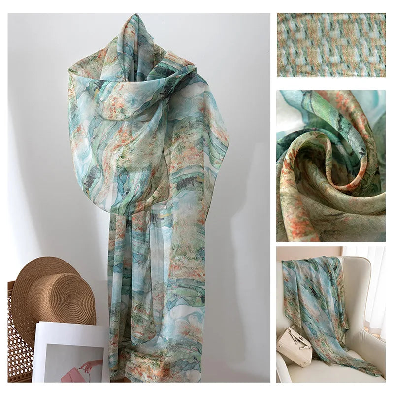 Luxury 100% Mulberry Silk Scarf Thin Breathable Shawl