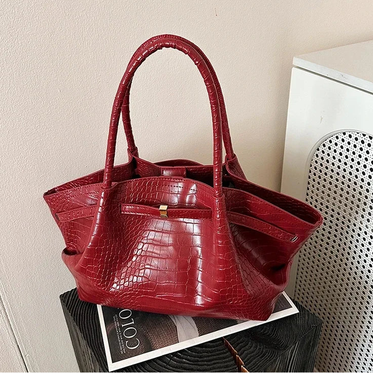 Vintage Crocodile Print Women's Pu Leather Tote Bag Luxury Design