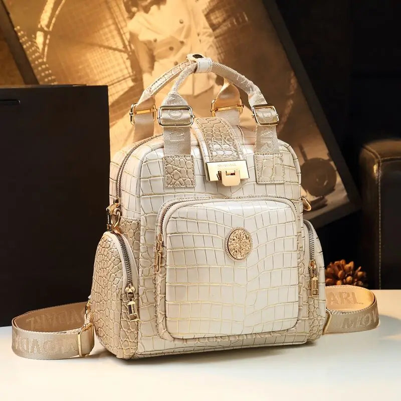 Luxury Design High Quality Cowhide Backpack Female Fashion Large Capacity Bag