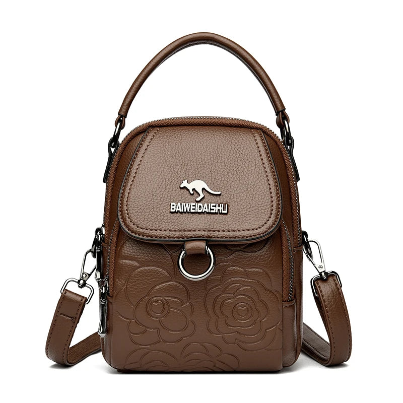Vintage Floral Embossed Leather Mini Shoulder Bag Crossbody Handbag