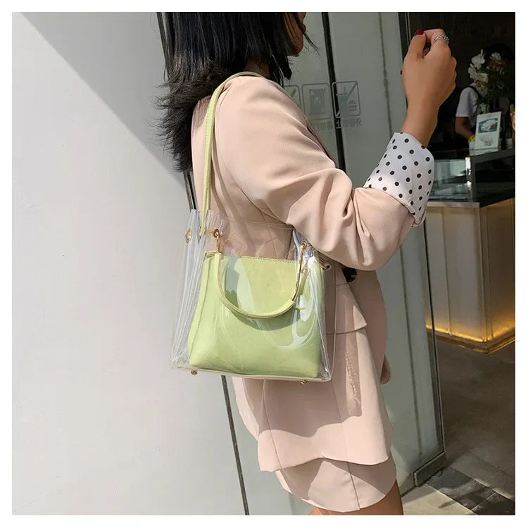 Fashion Transparent Women Shoulder Bag Jelly Candy Bucket Bag Messenger Bags