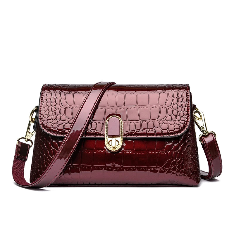Luxury Patent Leather Handbag Designed With Crocodile Pattern