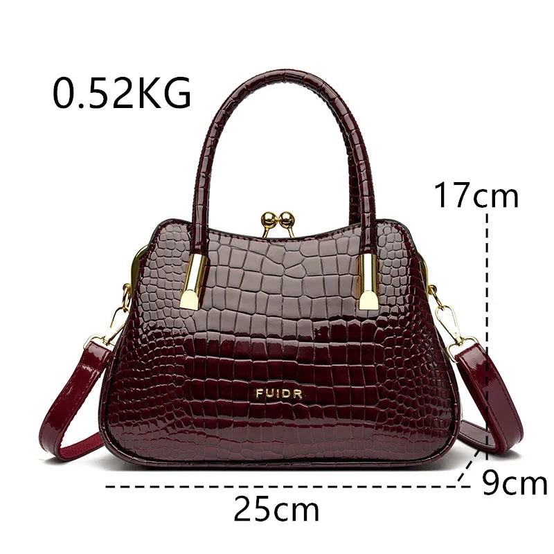 Fashion Luxury Patent Leather Handbag Button Design