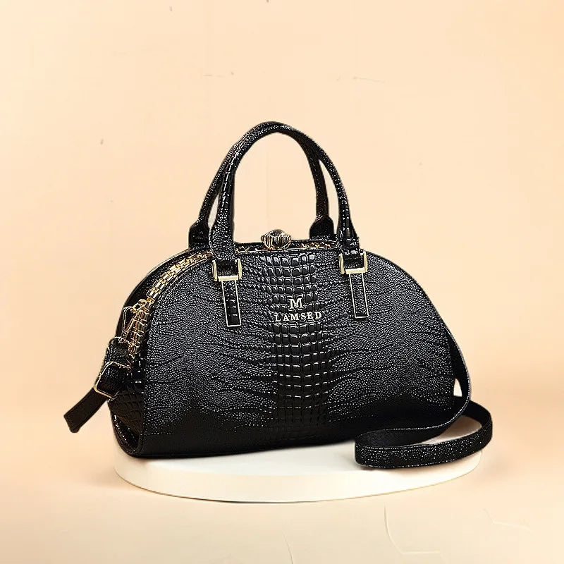 Women's Fashion Crocodile Pattern Shoulder Crossbody Bag Retro Shell Handbag