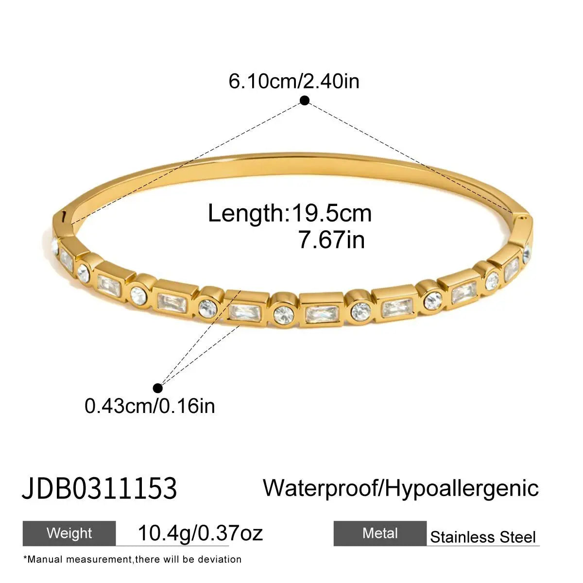 Zircon Inlay Bracelet 18K Gold Plated Stainless Steel Jewelry