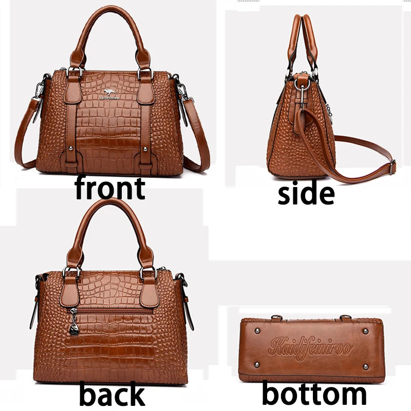 Luxury Genuine Leather Handbags For Women Crocodile Pattern Crossbody Bag