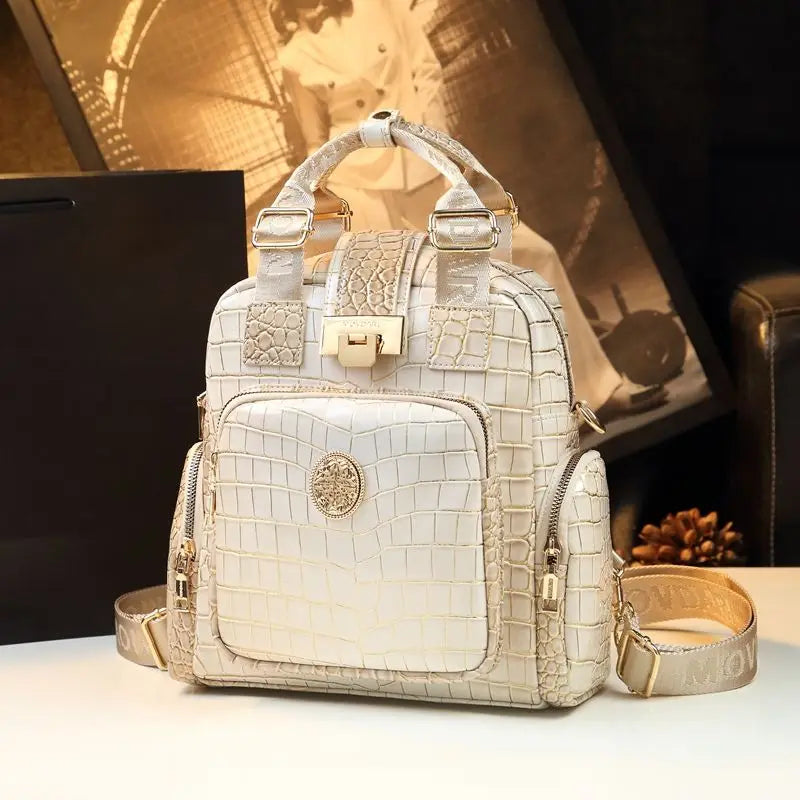 Luxury Design High Quality Cowhide Backpack Female Fashion Large Capacity Bag