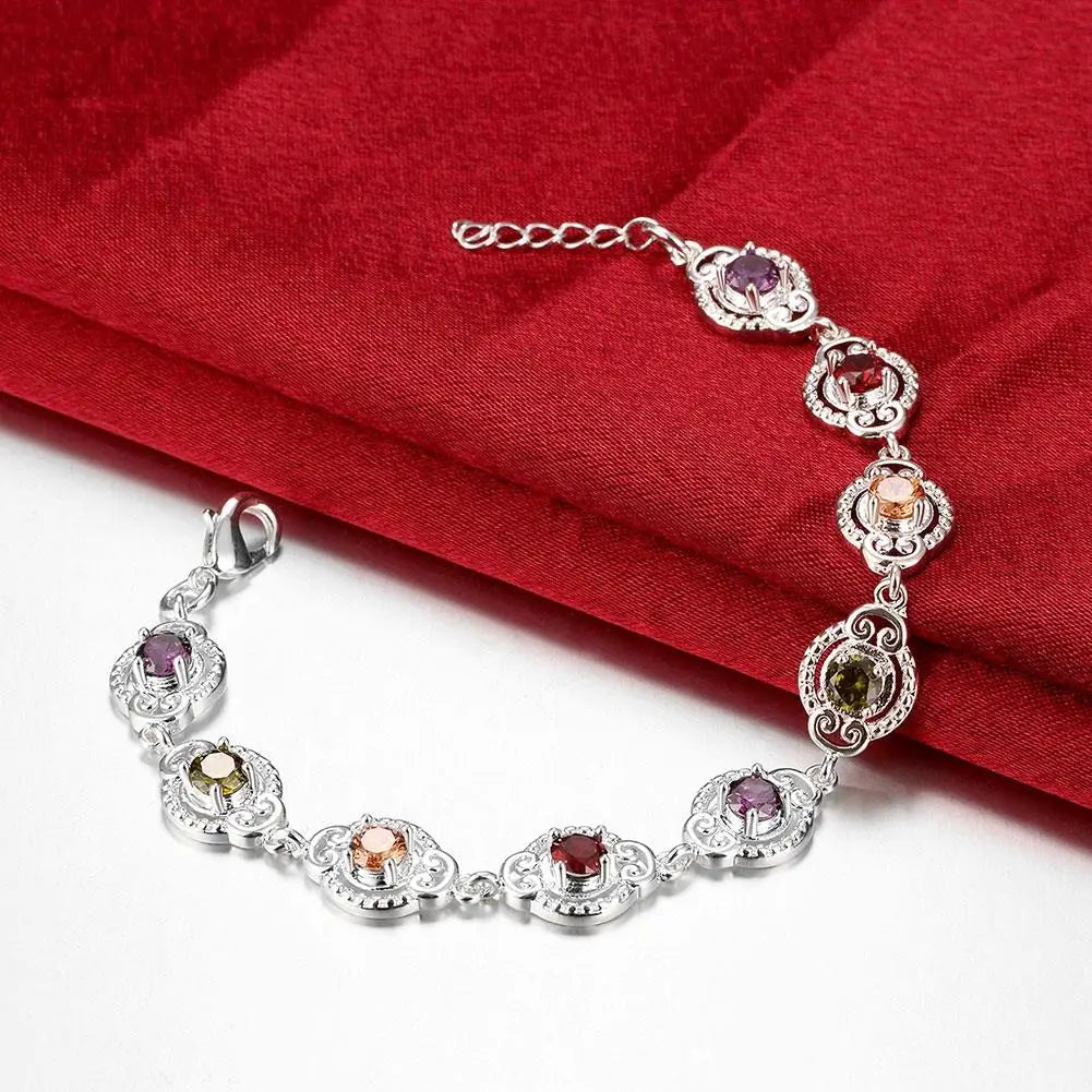 Colorful Multi Colors Real Zircon Bracelets 925 Sterling Silver Bracelet Jewelry