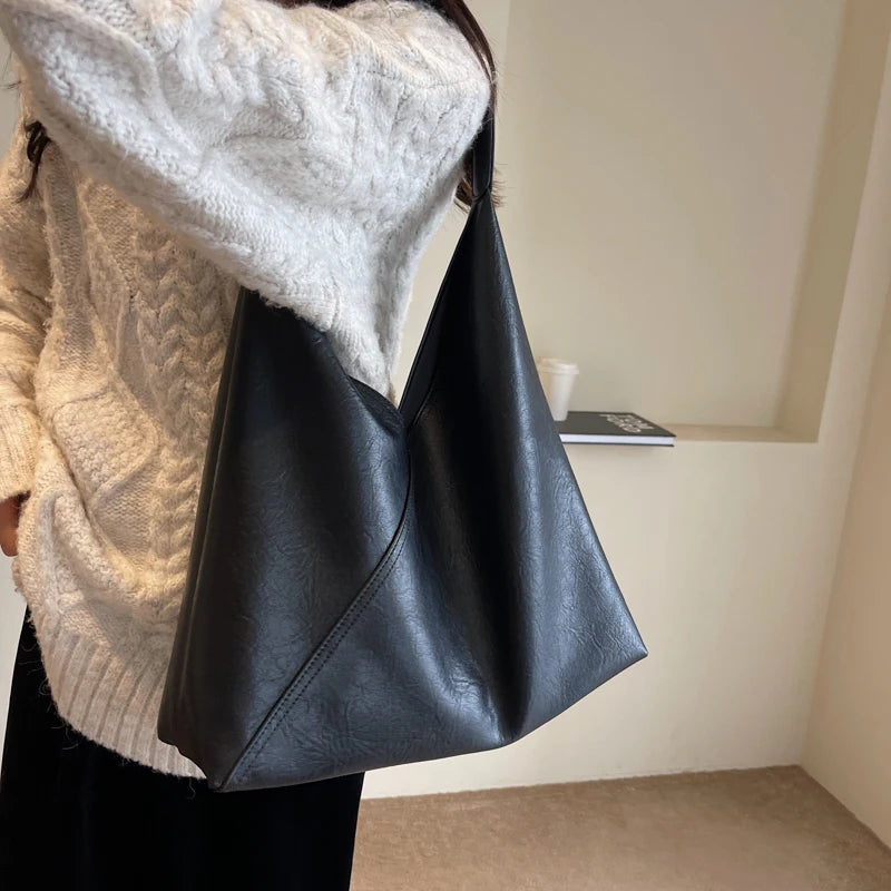 Retro Design Shoulder Bag Soft PU Leather Large Capacity Tote