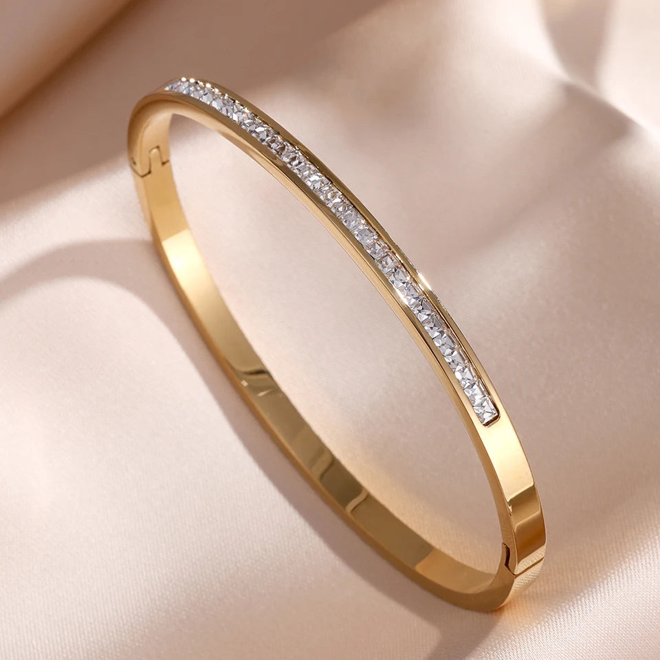 5/1pcs Sparkling Zirconia Inlaid Stainless Steel Bracelet
