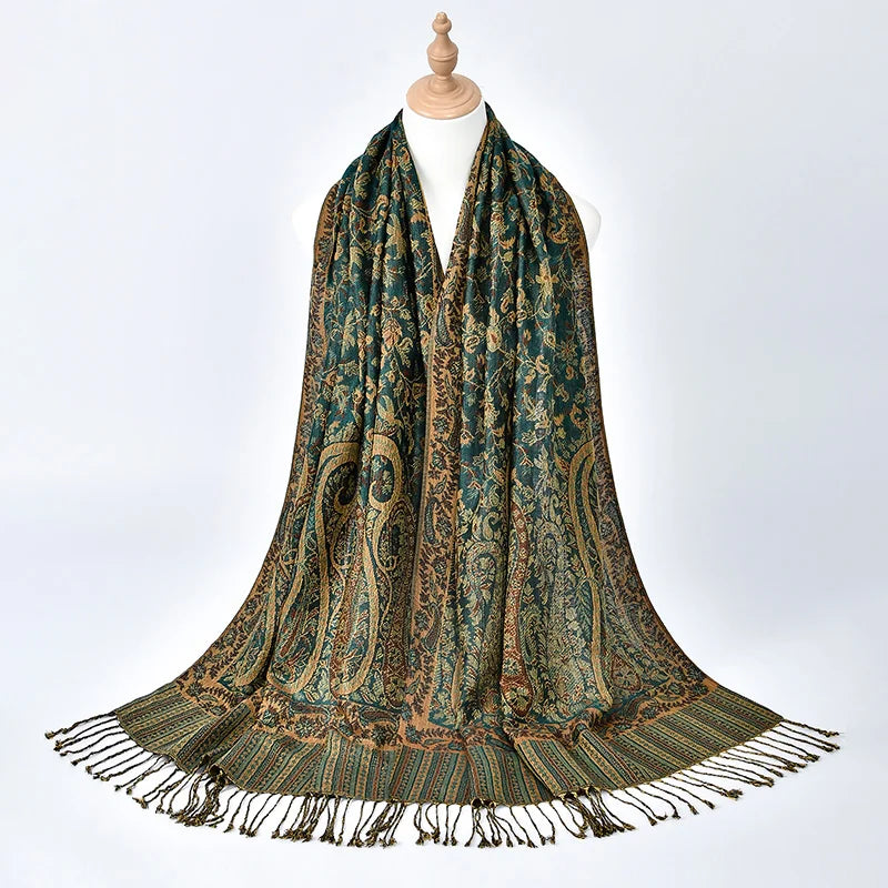 Retro Jacquard Paisley Tassel Scarf Cotton Shawls