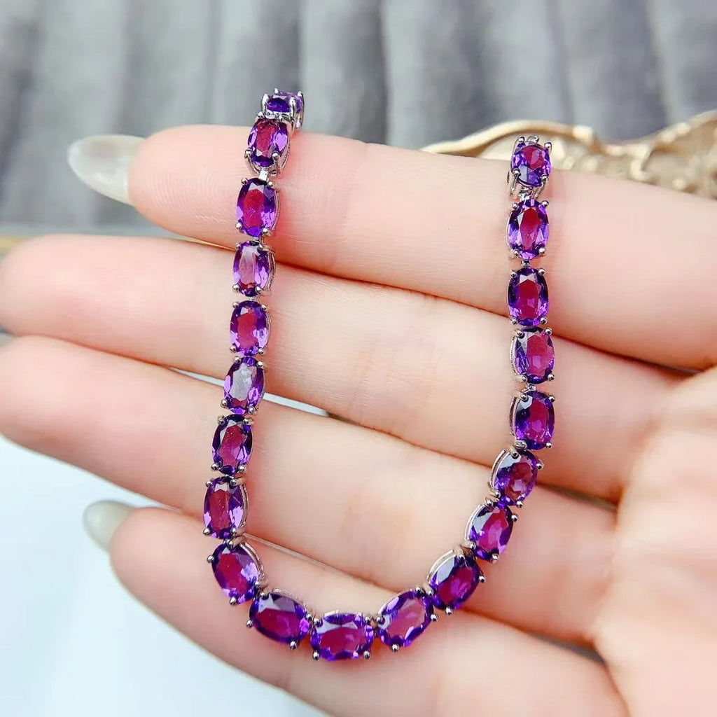 Silver Natural Amethyst Bracelet Female 925 Silver Certification Luxury Jewelry