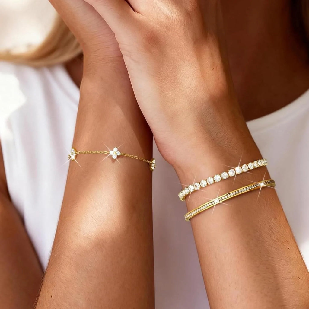 3PC Stackable Set Adjustable 14K Gold-Plated Tennis Bracelets