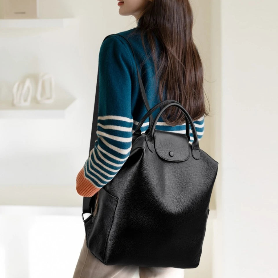 100% Genuine Cowhide Leather Backpack Large Capacity