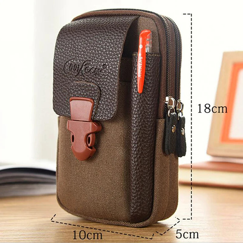 Casual Zipper Men Waist Bag Small Solid Color Card Holder