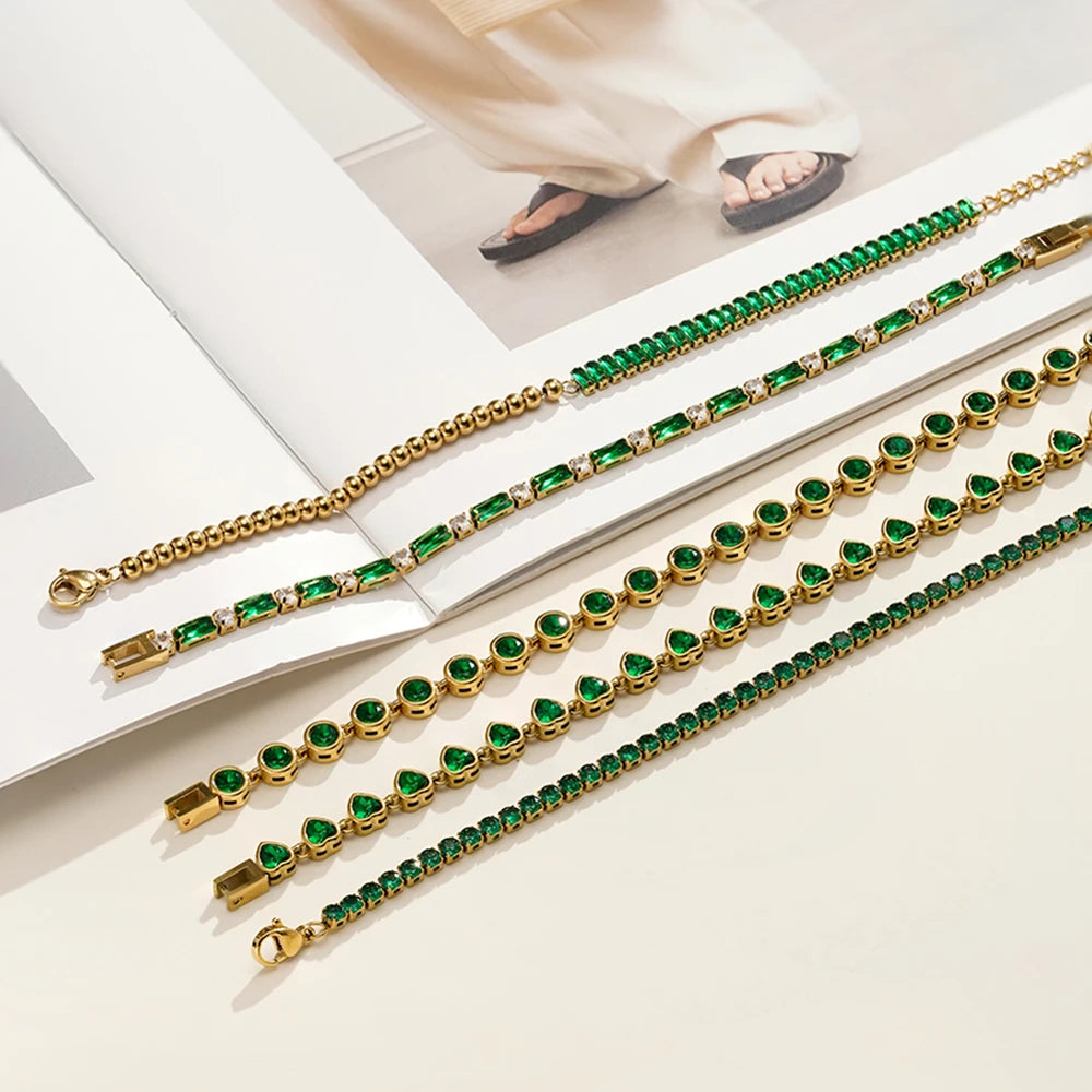 Green Zircon Jewelry Bracelet Stainless steel 18K Gold Plated