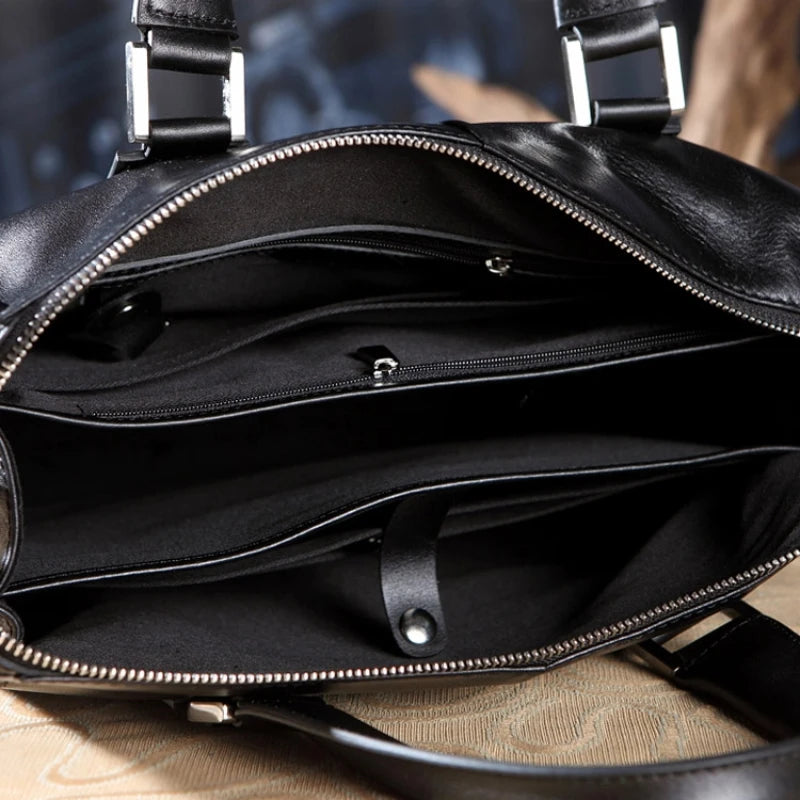 Men's Genuine Leather Vertical Briefcase 14 Inch Laptop Bag