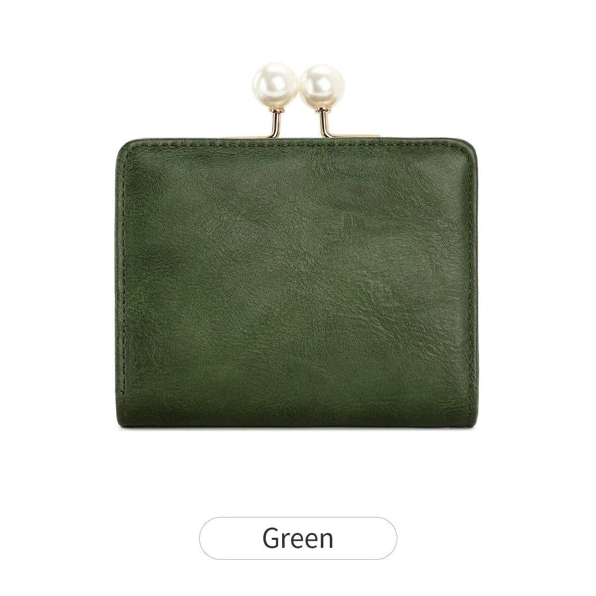 Women's Cute Pearls Kiss Lock Wallet multifunctional Trifold Large Capacity Short Wallet