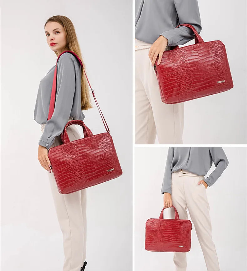 Crocodile Pattern Leather Handbags 15.6 Inch Laptop Bag