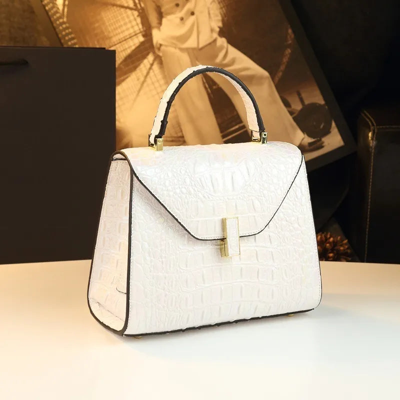 Atmospheric crocodile patterned shiny leather women's bag single shoulder crossbody bag