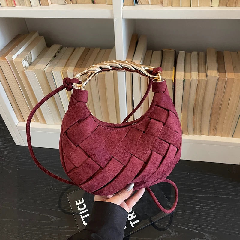 Half Moon Fashion Clutch Design Woven Small Semicircle Crossbody Bag