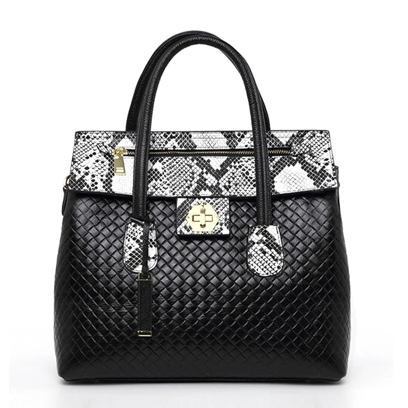 Genuine cowhide leather women's handbag large-capacity square bag
