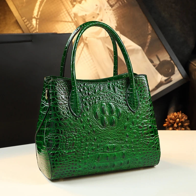 Women's Tote Bag Crocodile Pattern Genuine Leather Handbag