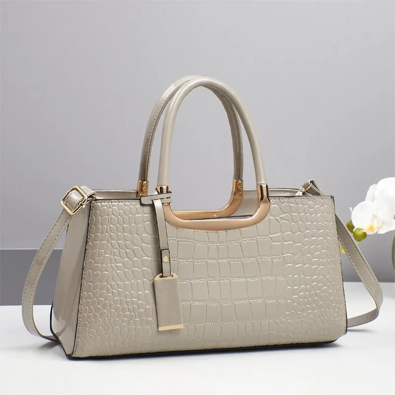Patent Leather Casual Tote Bag Large Capacity Boston Handbag