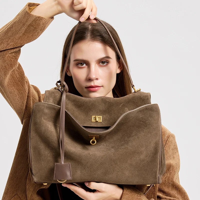Suede Genuine Leather Shoulder Handbag Luxury Design