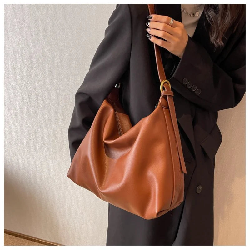 Neutral Style Tote Bag Faux Leather Construction Wide Strap