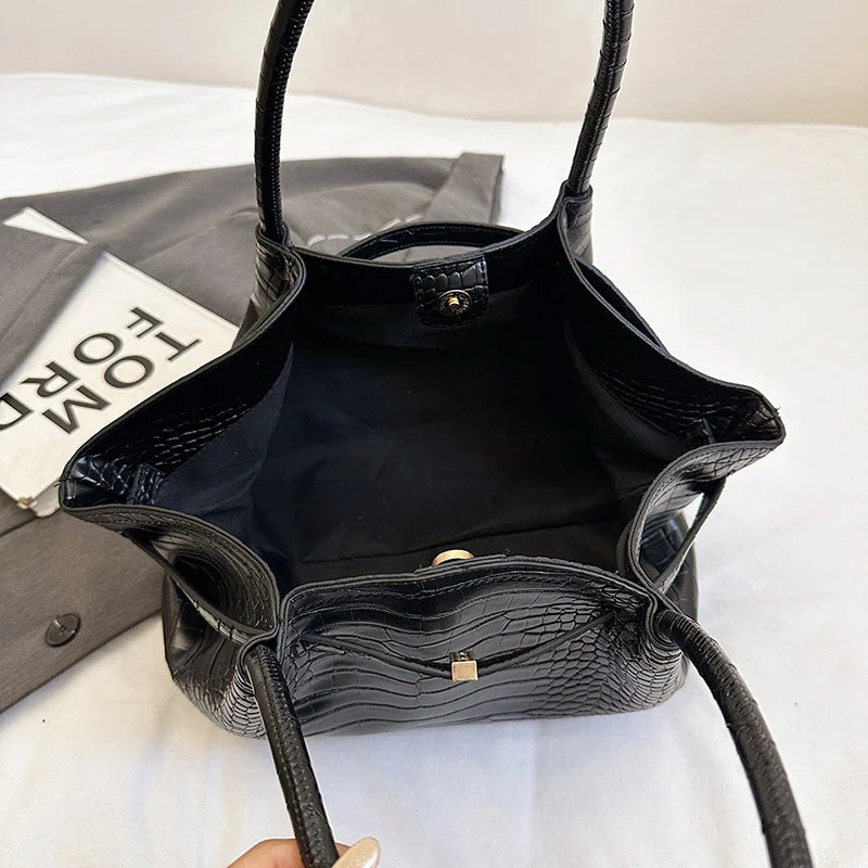 Vintage Crocodile Print Women's Pu Leather Tote Bag Luxury Design