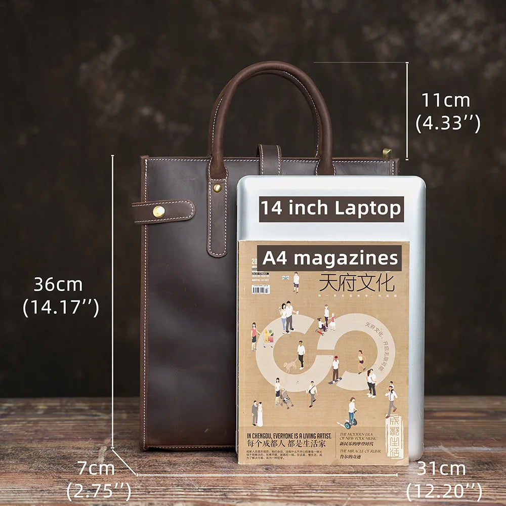 Vintage Men's Briefcase Genuine Leather Casual Handbag