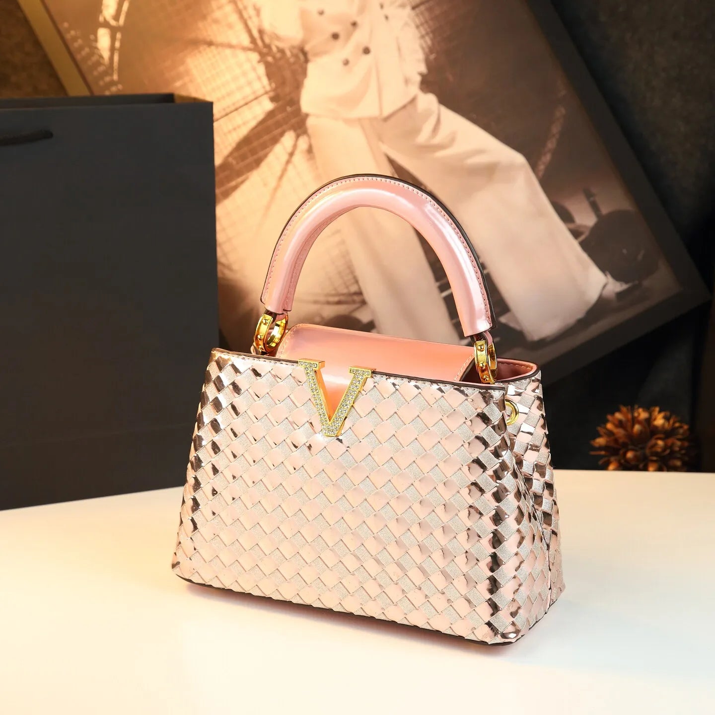 Genuine Leather Woven Handbag Light Luxury Shoulder Bag