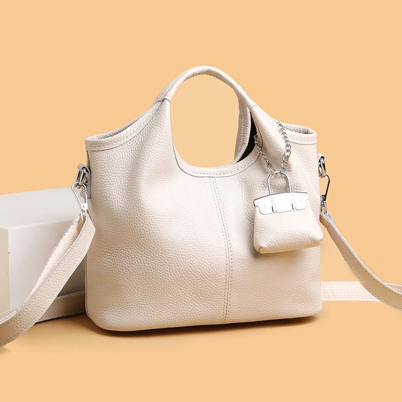 100% Cowhide Bag Casual Women Hobos Handbags Bucket Bags