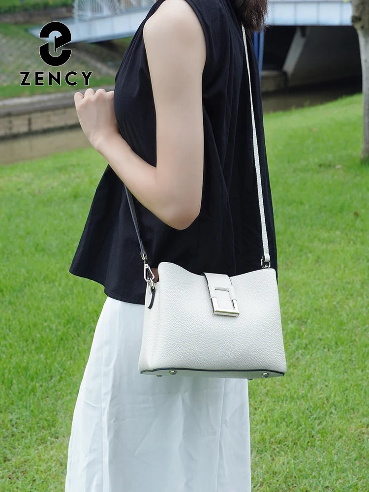 Genuine Leather Commuter Large Bucket Tote Handbag