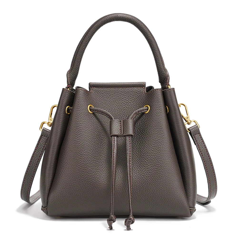 Genuine Leather Top-Handle Bag Simple Fashion Bucket Bag