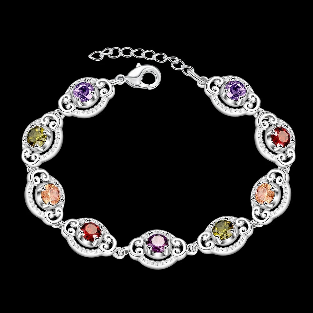 Colorful Multi Colors Real Zircon Bracelets 925 Sterling Silver Bracelet Jewelry
