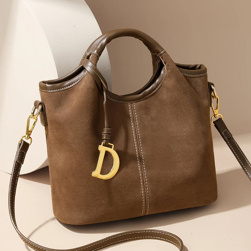 Genuine Leather Handbag Fashion Deerskin Velvet Vintage Shoulder Tote Luxury Design