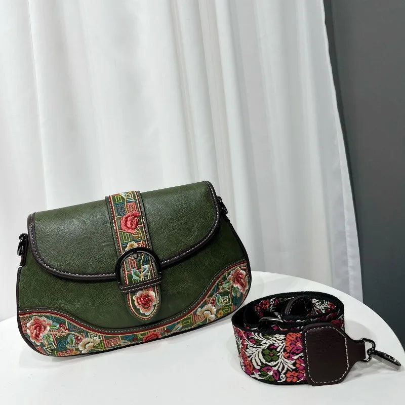 Vintage Embroidery Crossbody Bag Women's Large Capacity Design