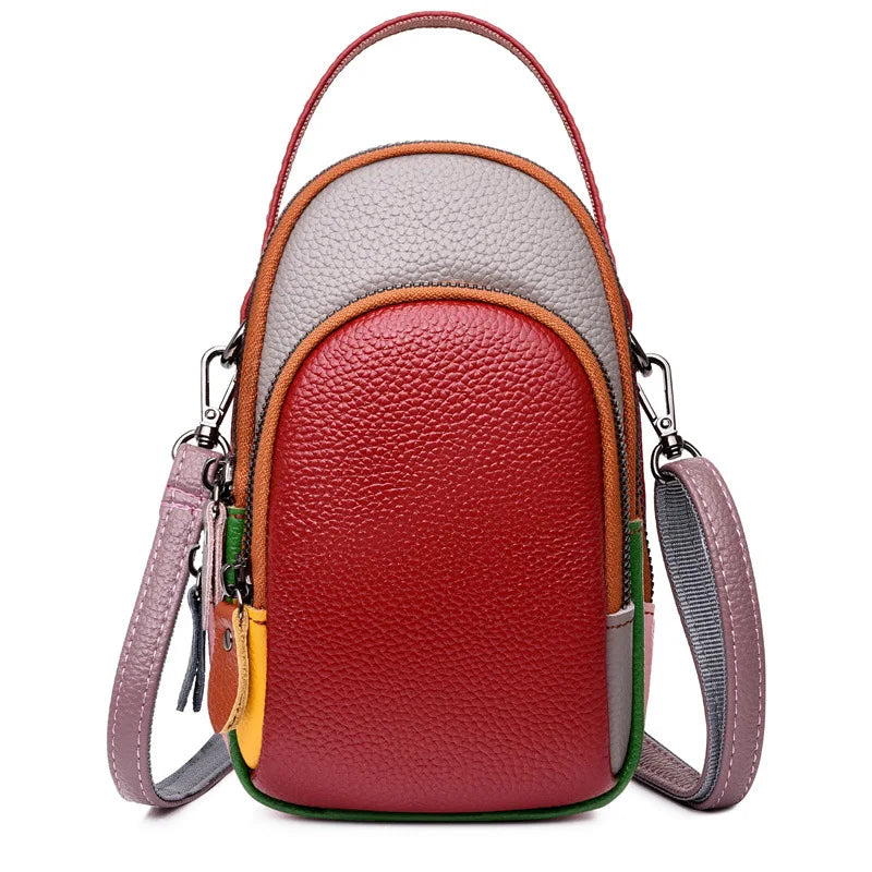Leather mobile phone pocket change collector color head layer cowhide casual bag