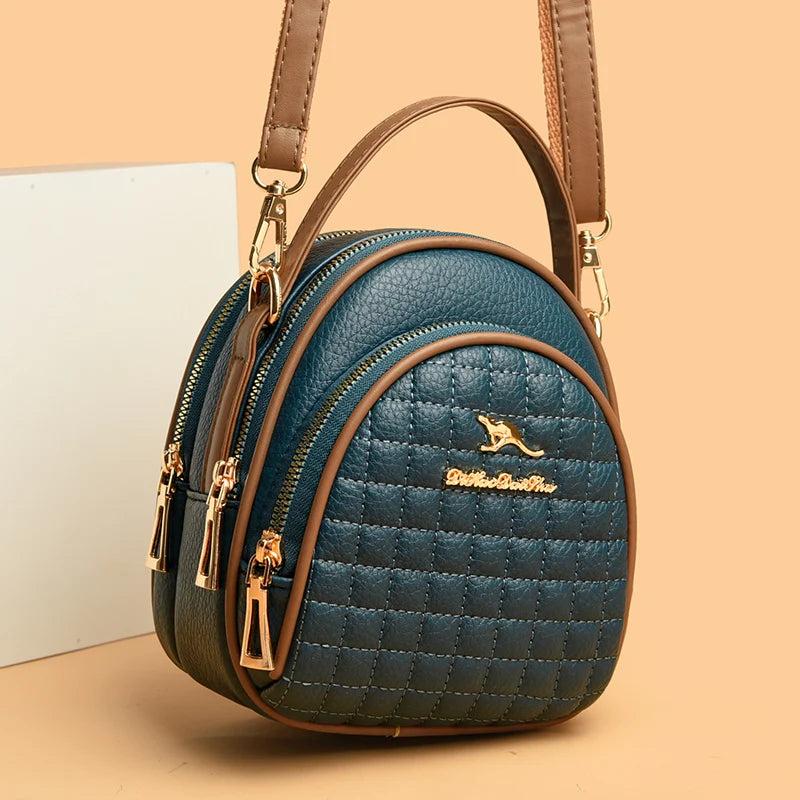 Casual Shoulder Messenger Bag Fashion Color Blocking Leather Multi Layer Bag