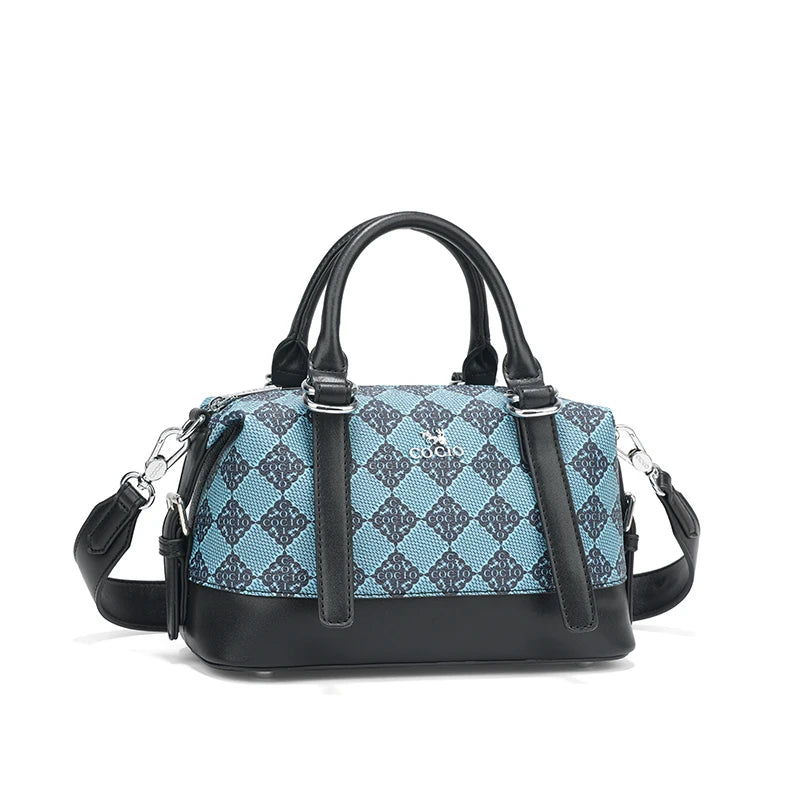 Blue Checkered Luxury Boston Bag Versatile Daily and Party Women's Bag luxury Bag