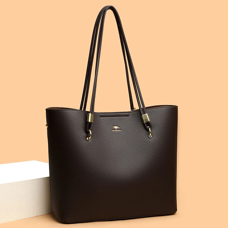 High Quality Brand Solid Color Bag Soft PU Leather Shoulder Bags Large Capacity