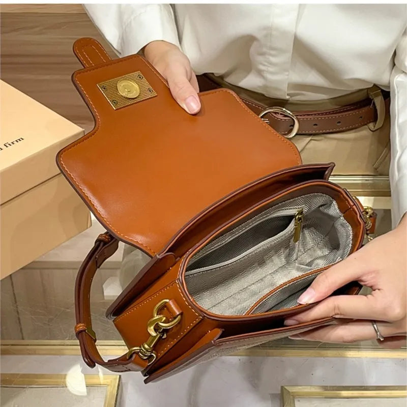 Light luxury niche design contrasting color saddle bag high-end handbag crossbody bag