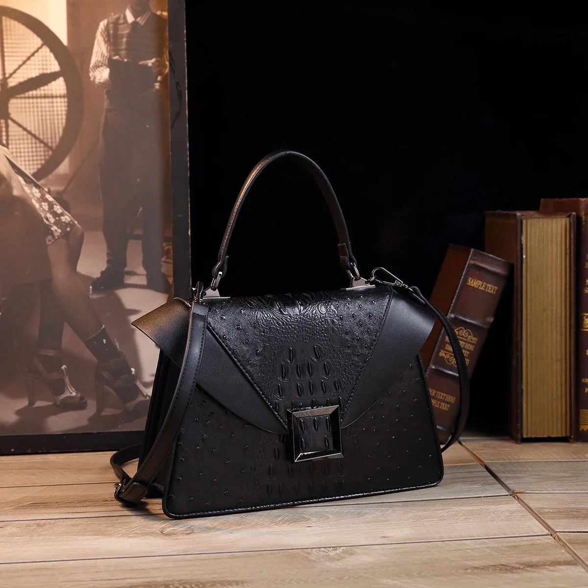 Luxury Design Cowhide High Quality Crocodile Print Handbag